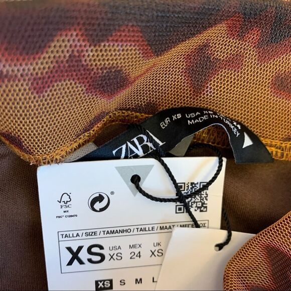 ZARA bloggers fave Brown high waisted ruched draped tulle midi skirt Sz XS NWT - Picture 11 of 15